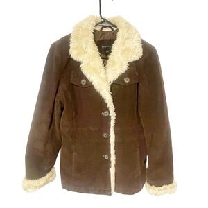 Braetan Chocolate Brown Corduroy Faux Fur Lined Pea Button Front‎ Coat Medium